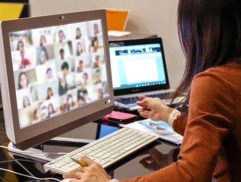 Female teacher are using computer laptop for online teaching students or online elearning ormeetings with webex or zoom program application.